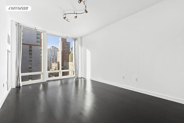 spare room featuring dark wood-type flooring and expansive windows