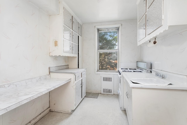 laundry area with a sink and radiator heating unit