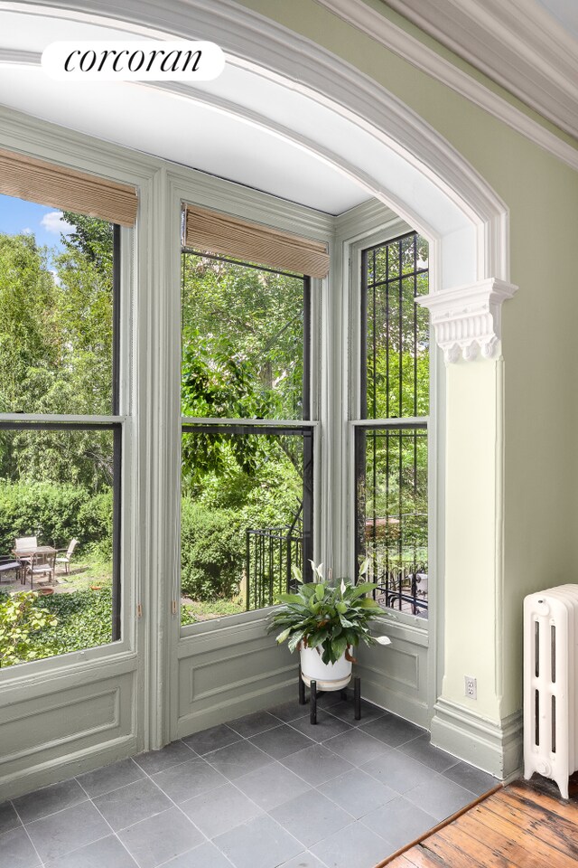 doorway with radiator heating unit