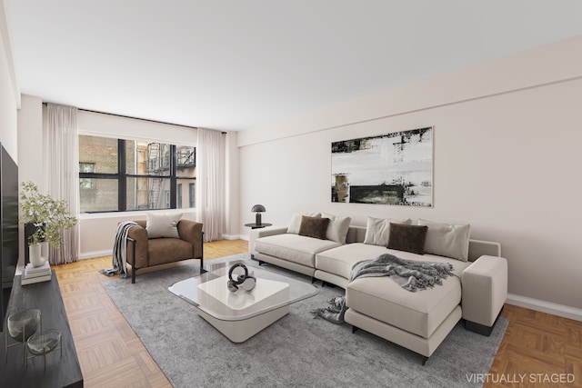 living area with baseboards
