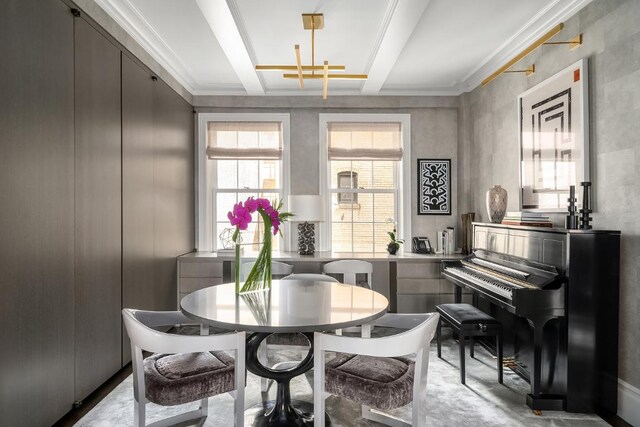 bedroom with an inviting chandelier and dark carpet