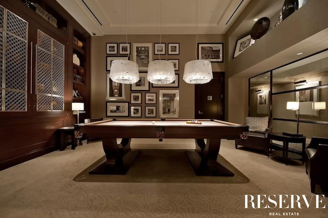 playroom featuring billiards and carpet