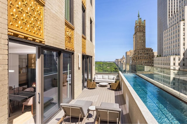 balcony with pool water feature