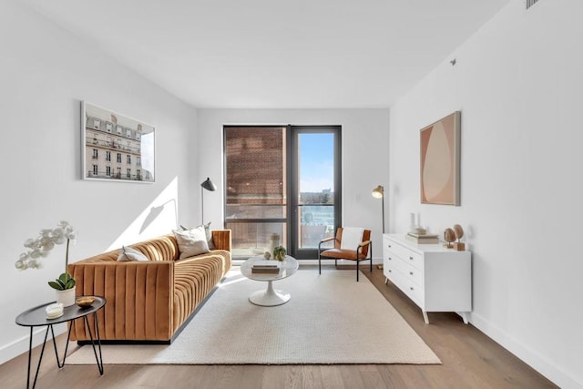 living room with light hardwood / wood-style flooring