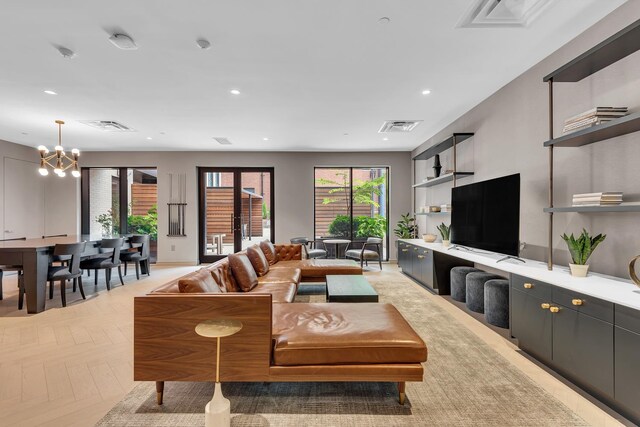 107-06 Queens Blvd Unit 7-G, New York City, NY 11375 - living area featuring a chandelier and recessed lighting