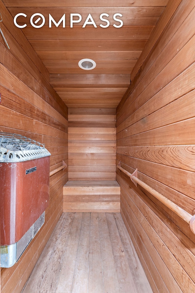 view of sauna featuring wood-type flooring