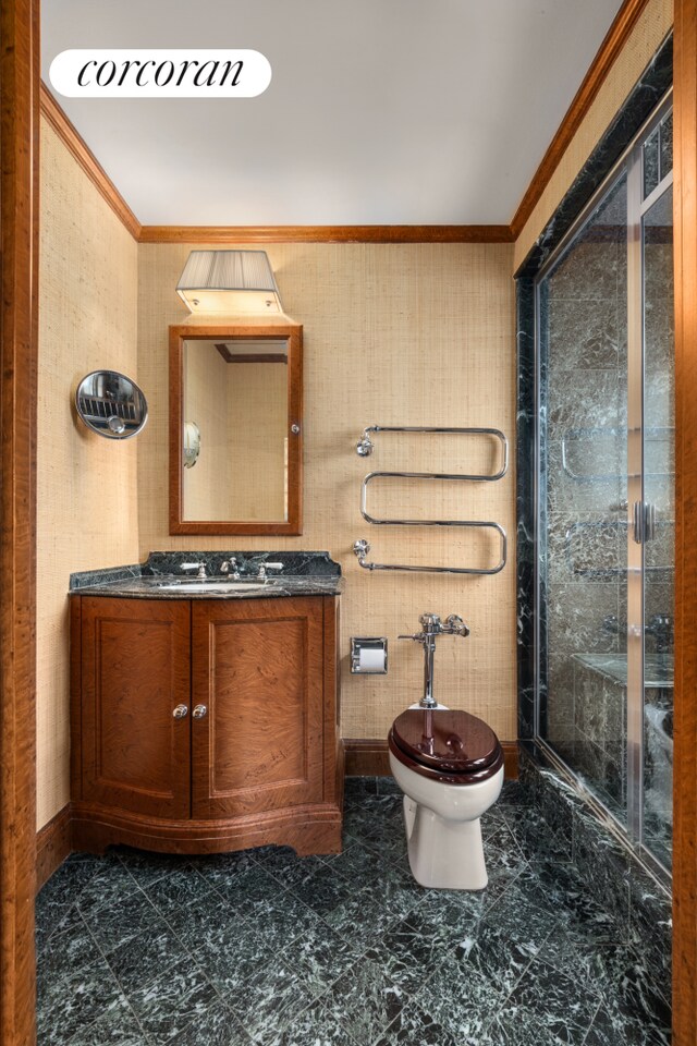 hallway with ornamental molding and parquet flooring