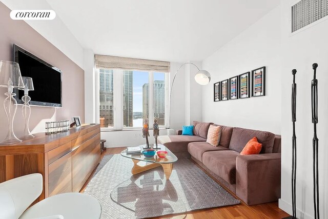 living room with light wood-type flooring