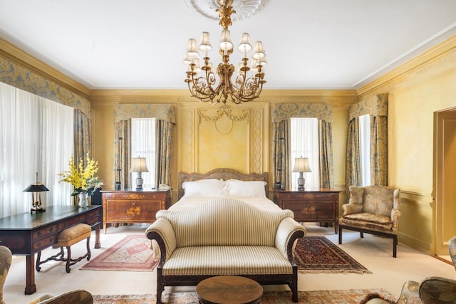 sitting room featuring crown molding and a notable chandelier