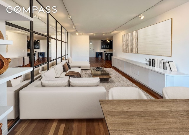 living room with dark wood-type flooring