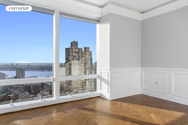 interior space featuring a view of city and a water view