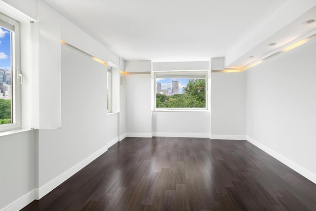 empty room with dark hardwood / wood-style flooring