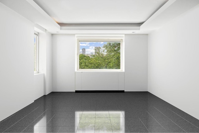 unfurnished room featuring a tray ceiling