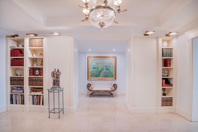 955 5th Ave Unit 2B, New York City, NY 10075 - corridor with a chandelier, built in features, crown molding, and baseboards