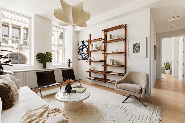 living area with light wood-type flooring