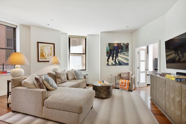 living room with light hardwood / wood-style floors