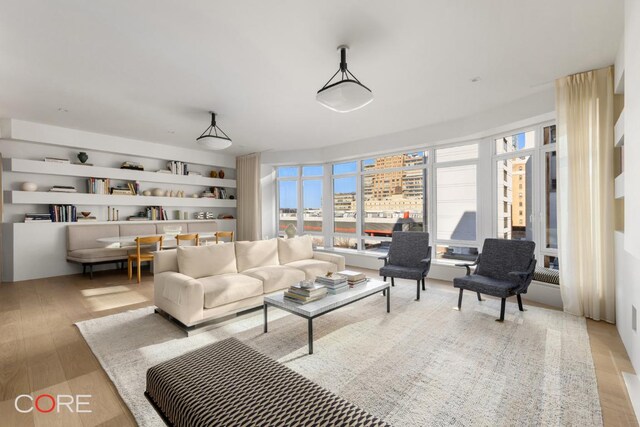 kitchen with tasteful backsplash, stainless steel oven, a high end fireplace, and light hardwood / wood-style flooring