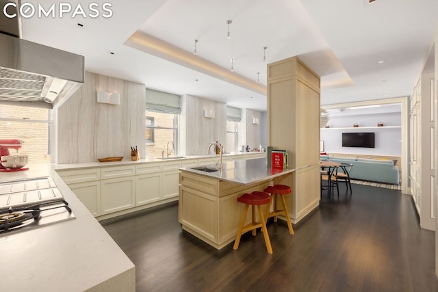 kitchen featuring a center island, sink, and cream cabinets