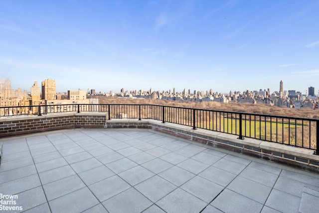 view of patio / terrace featuring a city view