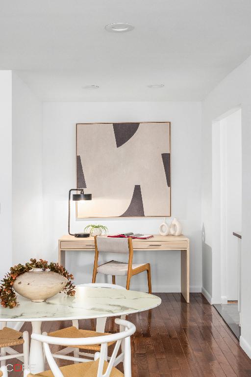 home office featuring dark wood-type flooring