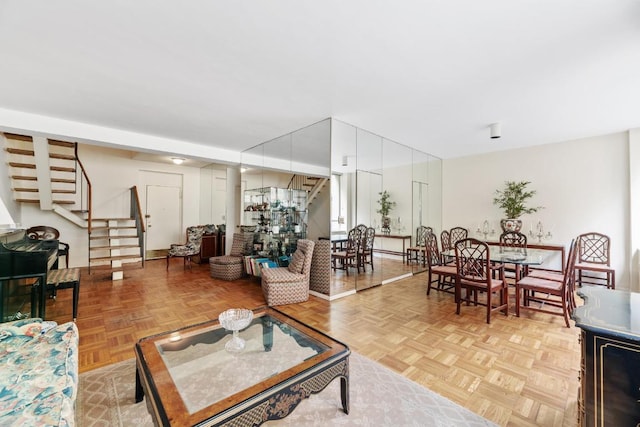 living room with light parquet flooring