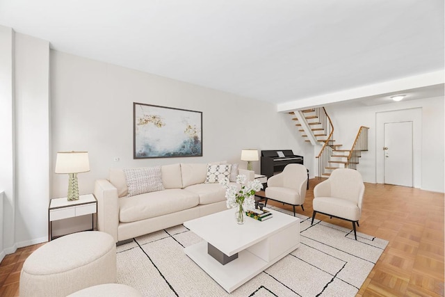 living room with light parquet floors