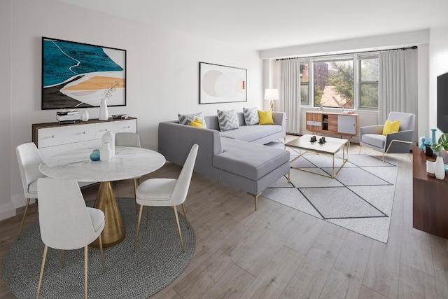 living room with light hardwood / wood-style flooring