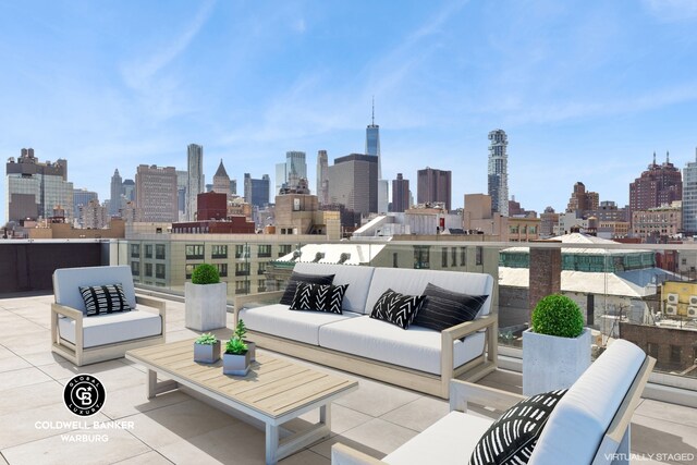 139 Bowery Unit 8C, New York City, NY 10002 - view of patio featuring a view of city, a balcony, and an outdoor hangout area