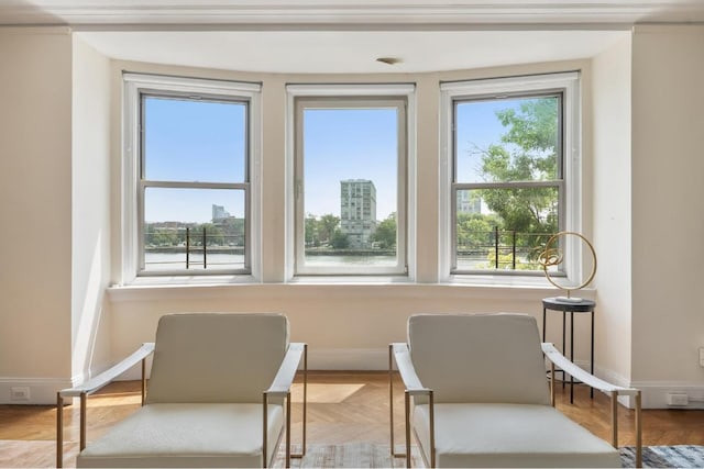 sitting room with parquet floors