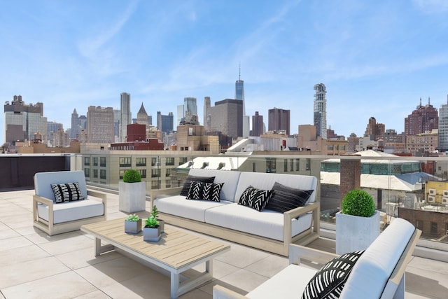 139 Bowery Unit 12B, New York City, NY 10002 - patio / terrace featuring a view of skyline and an outdoor hangout area
