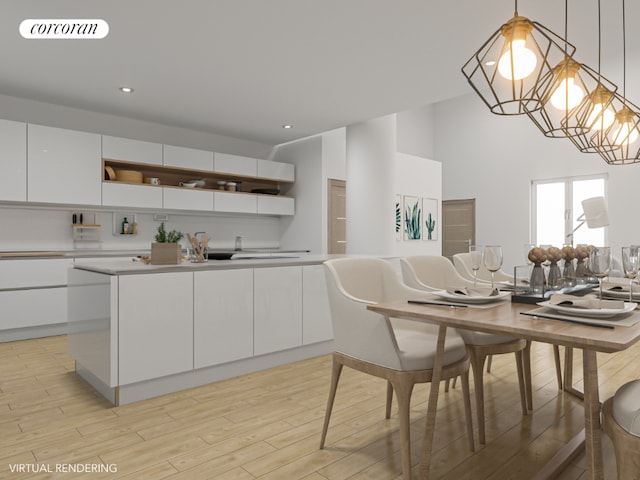 interior space featuring light hardwood / wood-style floors and a notable chandelier