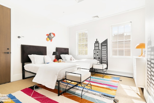 bedroom with carpet floors and multiple windows