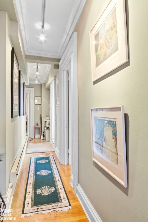 living room featuring hardwood / wood-style flooring and ornamental molding