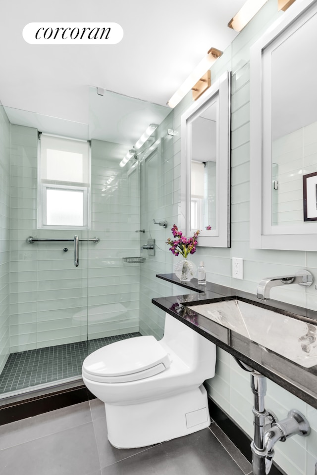 full bathroom with a sink, a shower stall, and toilet