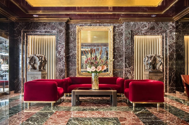 building lobby featuring ornamental molding