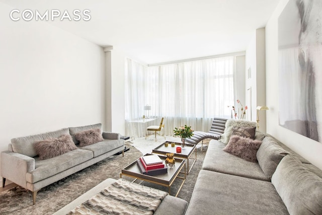 living room with expansive windows