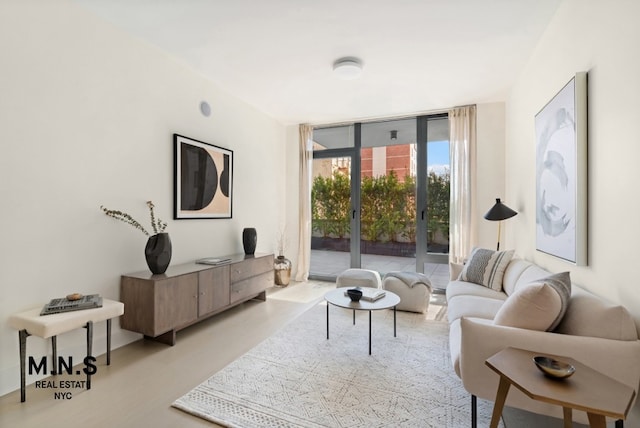 living room with french doors and expansive windows