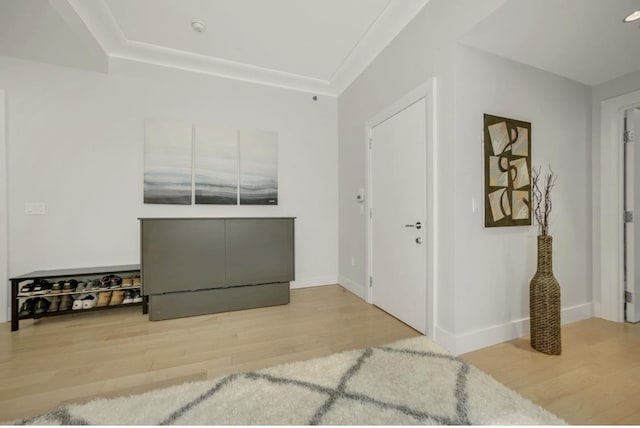 entrance foyer with baseboards and wood finished floors