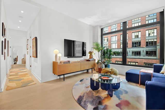 living room with light hardwood / wood-style flooring