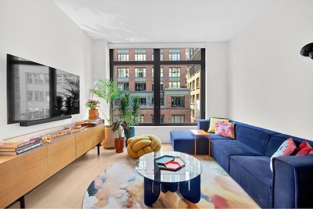 living area with hardwood / wood-style floors