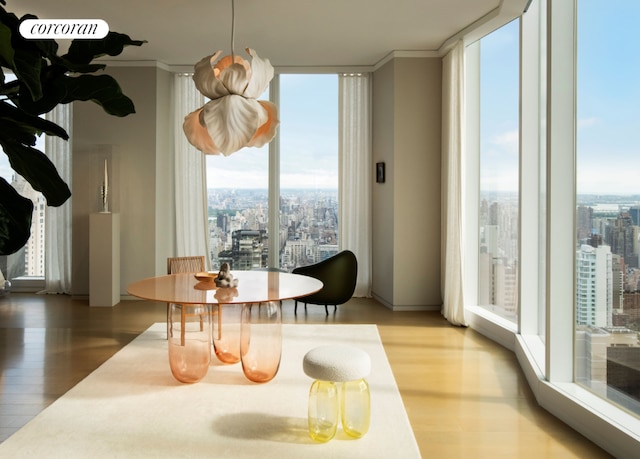 dining room featuring hardwood / wood-style flooring and floor to ceiling windows