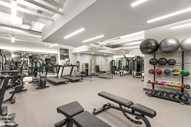 exercise room with carpet