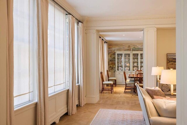 sitting room with light parquet flooring