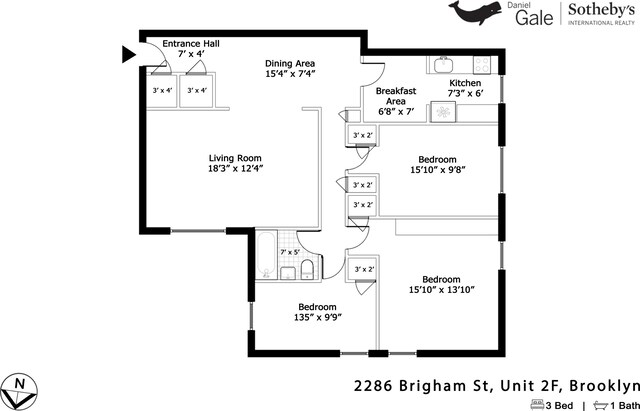 2286 Brigham St Unit 2F, New York City NY, 11229, 3 bedrooms, 1 bath condo for sale