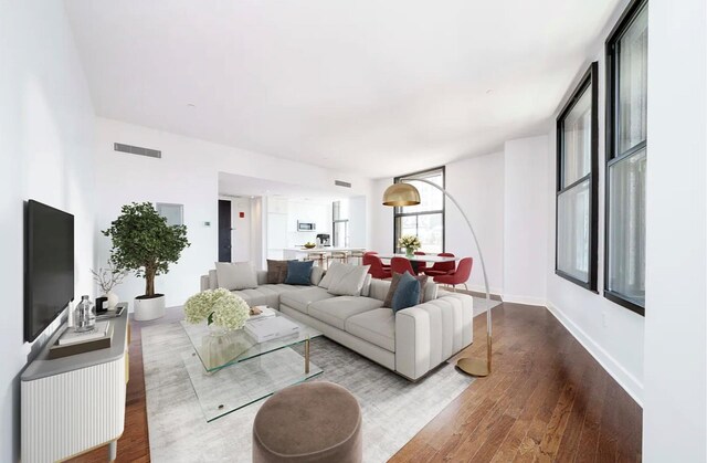 living room with hardwood / wood-style flooring