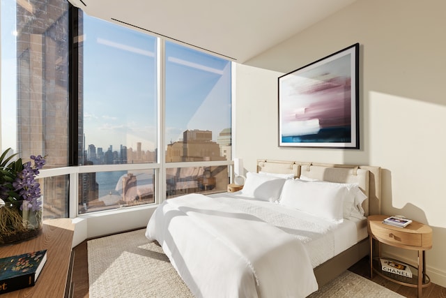 bedroom with a city view