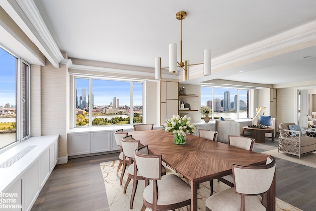 60 Sutton Pl S Unit Ph19S, New York City, NY 10022 - dining room featuring a skyline view and wood finished floors