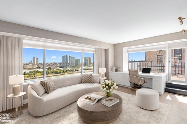 60 Sutton Pl S Unit Ph19S, New York City, NY 10022 - living room with a view of skyline and light wood finished floors