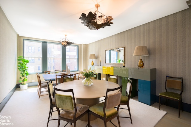 465 W End Ave Unit 9/10C, New York City, NY 10024 - dining area with wallpapered walls and a chandelier