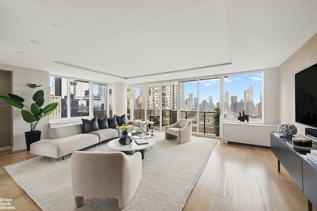 living room with light hardwood / wood-style floors